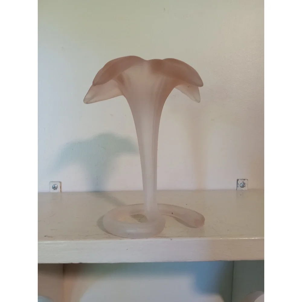 Vintage Pink Frosted Art Glass Calla Lily Jack in the Pulpit Vase Spiral Base
